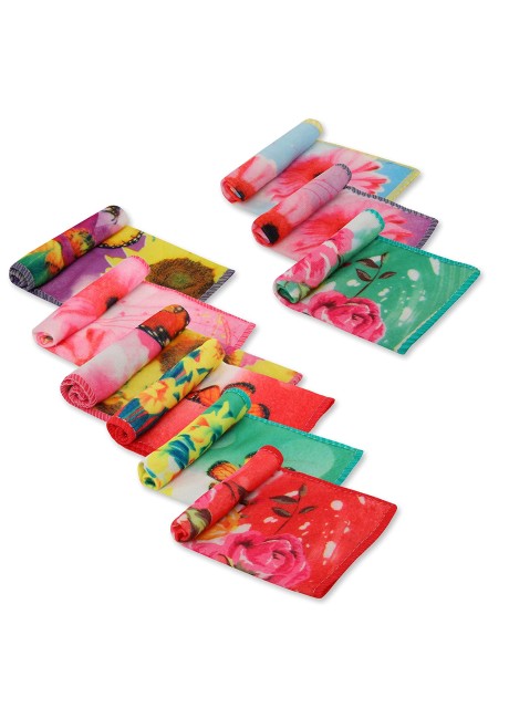 VOILA Set of 9 Multipurpose Butterfly Floral Printed Towel Perfect for Daily Use Hand Face Towel and Cleaning
